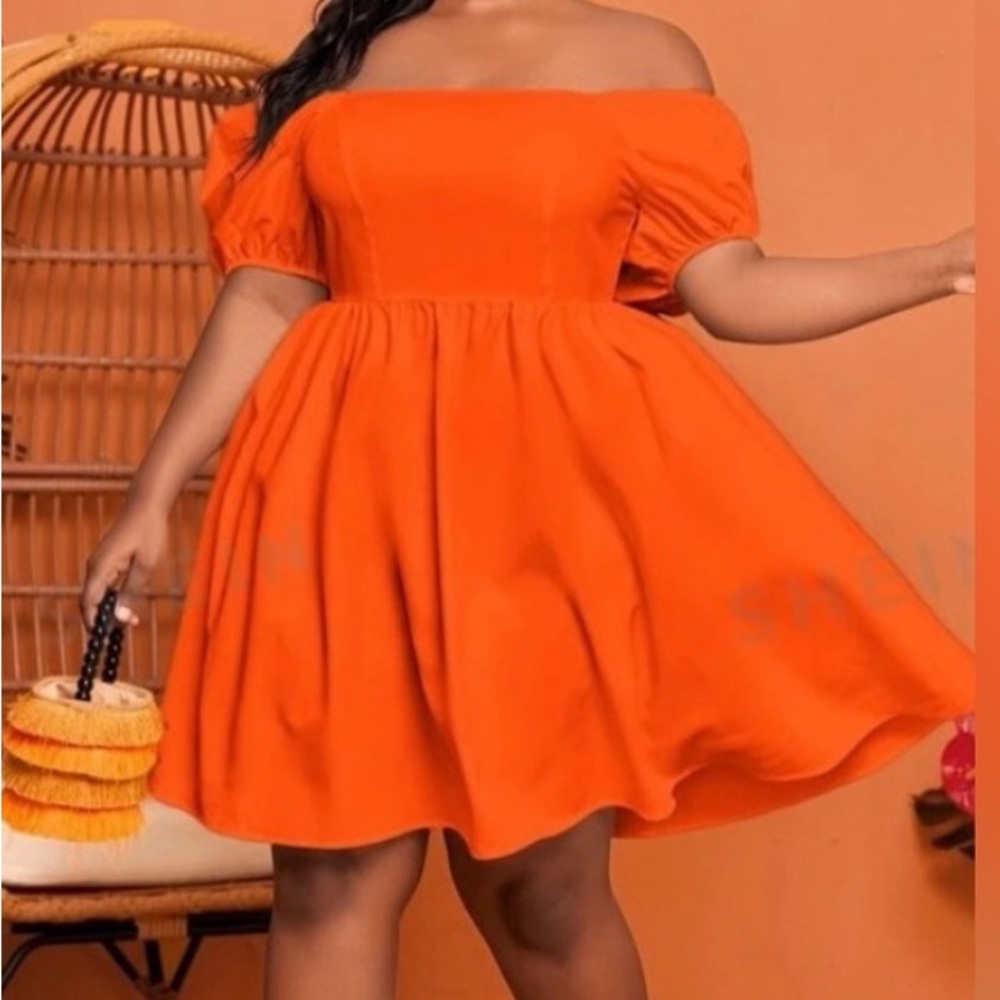 Orange Off-Shoulder Plus size Dress - Picture 2 of 3